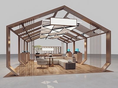 新中式简约其他商业空间 新中式快闪店 商场快闪店 金属框架商店 商场展示空间 商场中岛