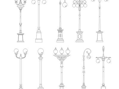 现代灯具图库 景观灯 路灯 施工图
