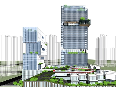 现代其他商业建筑 商业办公综合体 高层办公建筑 商墅建筑 裙楼商业 商业内商业中庭