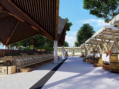 现代原木乡村公园 田园市集 农夫集市 集市 乡村 文旅