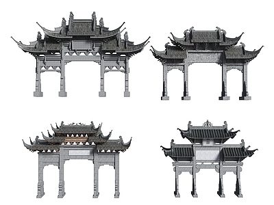 新中式中式牌楼牌坊 中式牌坊 古建牌楼 古建石楼 古代牌坊 古街入口牌坊