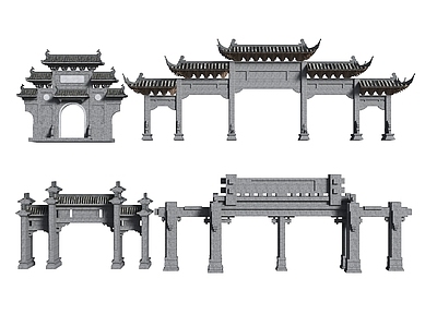 新中式中式牌楼牌坊 牌坊 牌楼 古建石楼 古代牌坊 古街入口牌坊