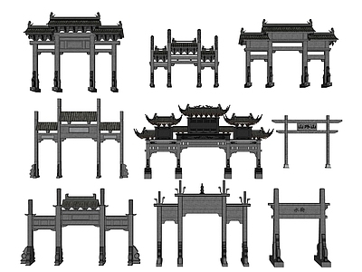 新中式中式牌坊牌楼 中式牌坊 古建牌楼 古建石楼 古代牌坊 古街入口牌坊
