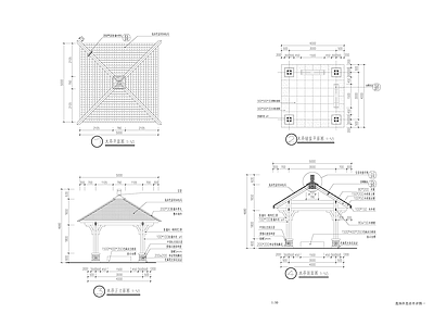 新中式中式亭子 凉亭 四角亭 施工图
