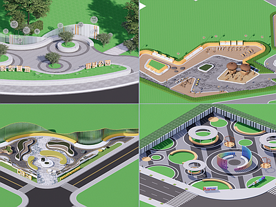 现代美式景观公园 现代街头公园 休闲公园 小地形小 公园 艺术公园