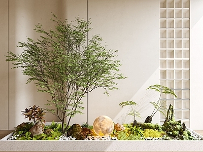 现代室内景观 小品 植物造景 苔藓植物 树 月球灯