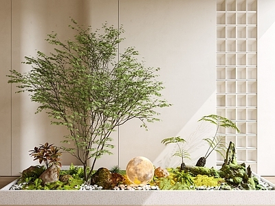 现代室内景观 景观小品 植物造景 苔藓植物 树 月球灯