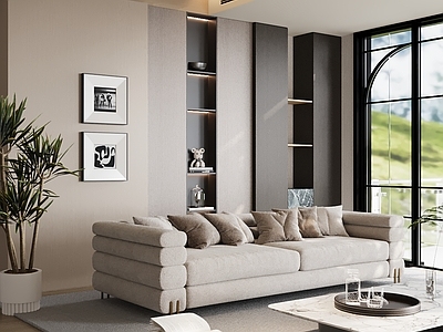 现代家居客厅 现代客厅 沙发组合 茶几 地毯 绿植