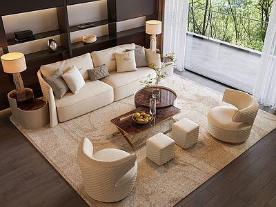 现代沙发组合 宾利沙发茶几组合 宾利茶几 三人沙发 品牌家具 地毯