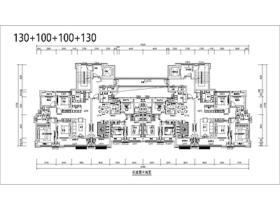 现代住宅楼建筑 两梯四户 一类高层 130平 100平 方案平面图 施工图