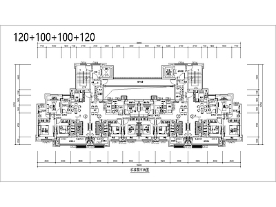 现代住宅楼建筑 两梯四户 一类高层 120平 100平 方案平面图 施工图