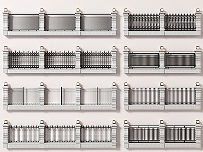 现代围栏护栏 围墙 别墅围墙 铁艺围墙 小区围墙