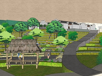 新中式现代乡村公园 台地景观 美丽乡村公园