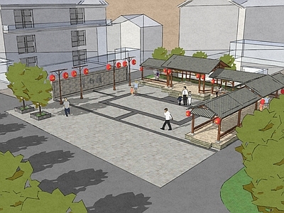 新中式中式乡村公园 美丽乡村广场 长廊
