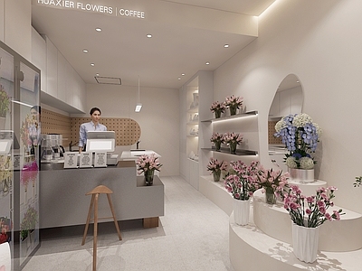 极简奶油花店 极简白色咖啡花店