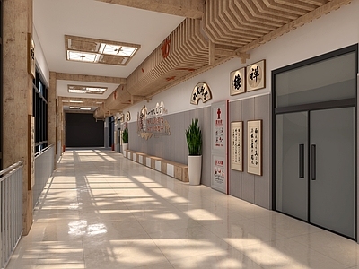 新中式图书馆 小学书法长廊