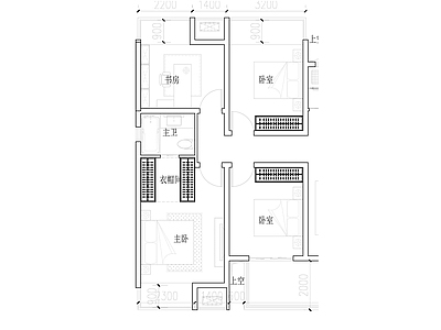 现代卧室 房间平面布置 施工图