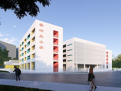 现代学校建筑 学校操场 教学楼学校 架空运动场 高密度校园