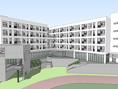 现代简约学校建筑 教学楼学校 学校操场 办公楼