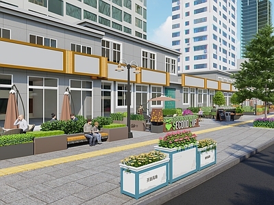 现代商业景观 现代商业街 景观座椅 市政道路景观