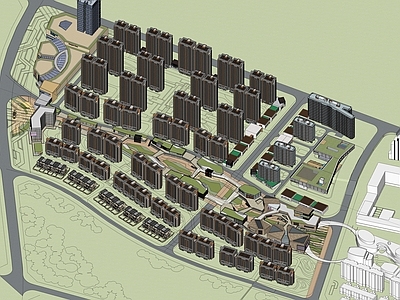 现代鸟瞰规划 现代居住区 商业街区 商业街 商业综合体 商业中心