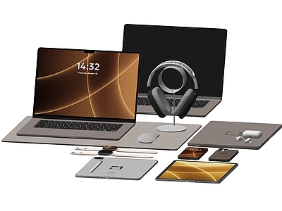 办公设备 现代电脑 笔记本 办公用品 耳机 笔记本电脑