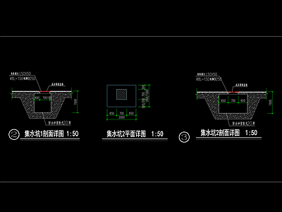 现代建筑工程节点 集水坑节点 地面半圆明沟详图 施工图