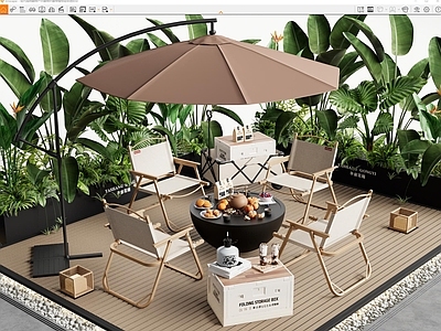现代户外桌椅 庭院 露营 烧烤架 花箱