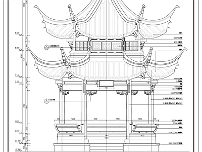 新中式中式亭子 六角亭 双层 施工图