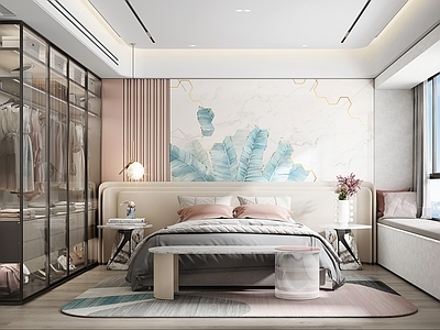 现代意式榻榻米卧室 Minotti 米洛提卧室 米洛提双人床 床头柜