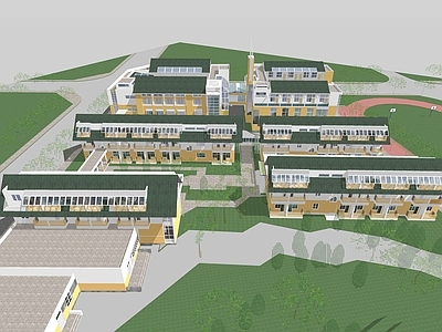 现代简约学校建筑 教学楼学校 学校操场