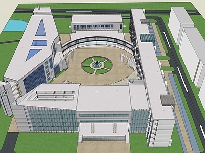 现代简约学校建筑 学校操场 教学楼学校