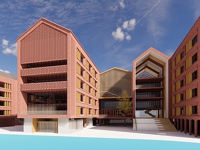 现代学校建筑 学校操场 教学楼学校