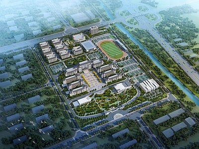 新中式学校建筑 教学楼学校