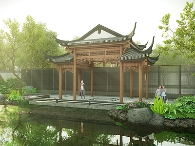 新中式舞台 新中式水榭 新中式廊架 新中式水景