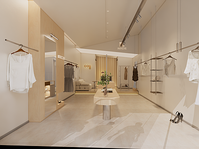 现代原木服装店 女装店 原木 奶油 极简