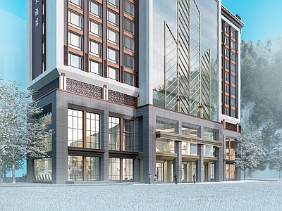 现代中式酒店建筑 山地酒店建筑 高层酒店建筑 酒店大门 多层酒店建筑 温泉酒店建筑