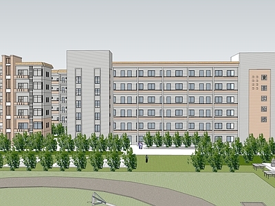 现代简约学校建筑 教学楼学校 学校湖景
