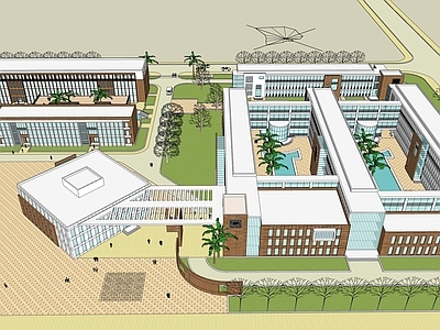 现代简约学校建筑 教学楼学校 学校操场