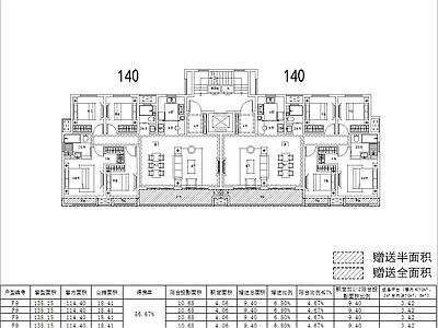 现代住宅楼建筑 140洋房 超大横厅 四房两厅两卫 双阳台 方案平面 施工图