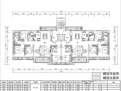 现代住宅楼建筑 160洋房 南北通 5面宽 双 方案平面 施工图