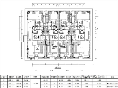 现代住宅楼建筑 200平叠墅 三面宽 五层叠墅 方案平面 施工图