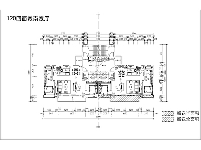 现代住宅楼建筑 120一类高层 T2户型 南北通透 四面宽 方案平面 施工图