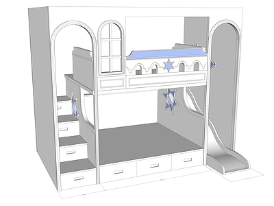 现代欧式上下床 儿童房 滑梯