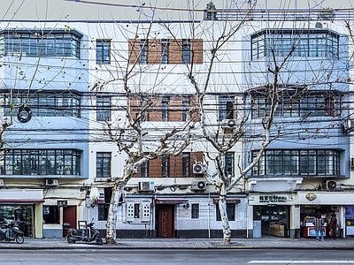 现代街道外景 街景 冬日街景 临街建筑