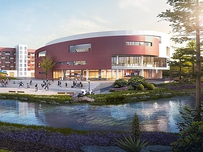 现代学校建筑 学校食堂 椭圆形现代 现代主义