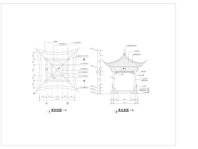 中式复古古建 四角亭 古亭 施工图