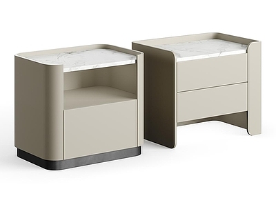 现代意式床头柜 Minotti 大理石 实木 床头柜 装饰柜
