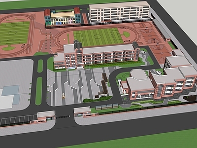 欧式学校建筑 教学楼学校 学校操场 红学校 现代学校