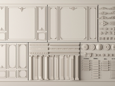 法式线条 石膏线 踢脚线 背景墙 石膏构件 罗马柱